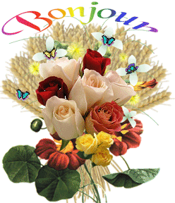 Gif animé bonjour bouquet de fleurs